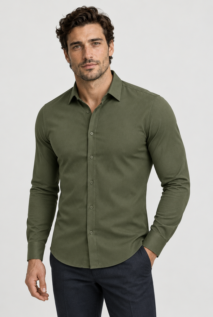 HEIRVALE fitted shirt, Olive, Long Sleeve