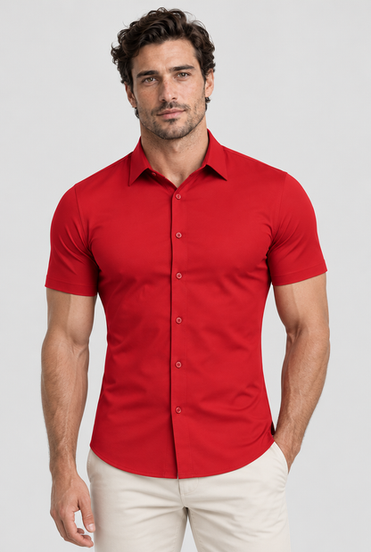 HEIRVALE fitted shirt, Red, Short Sleeve