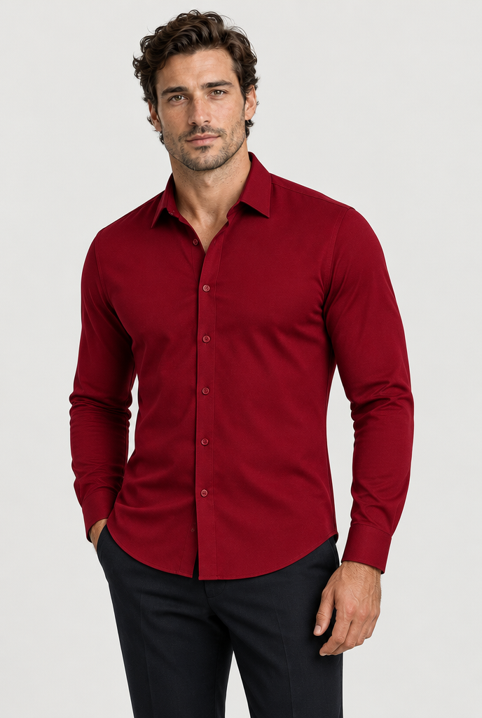 HEIRVALE fitted shirt, Wine, Long Sleeve