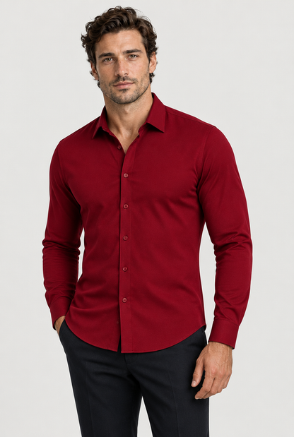 HEIRVALE fitted shirt, Wine, Long Sleeve