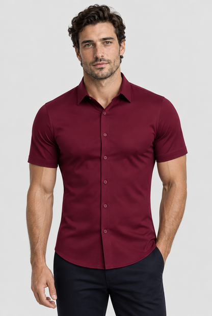 HEIRVALE fitted shirt, Wine, Short Sleeve