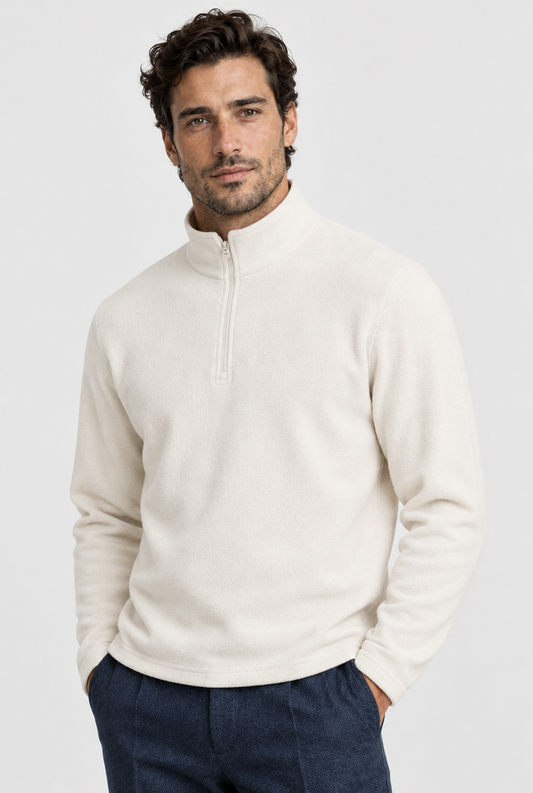 The Half-Zip Fleece — Ivory — product close-up
