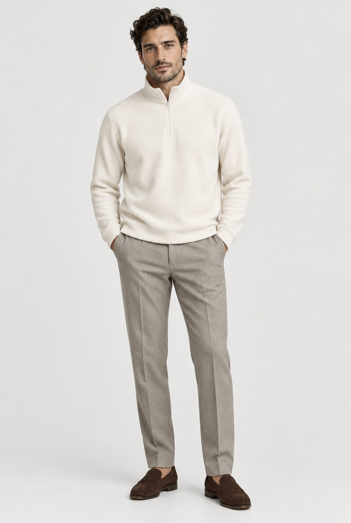 The Half-Zip Fleece — Ivory — full look