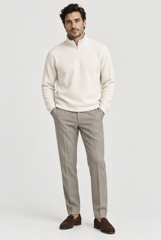 The Half-Zip Fleece — Ivory — full look