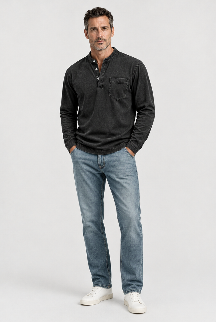 HEIRVALE The Long-Sleeve Henley in Black