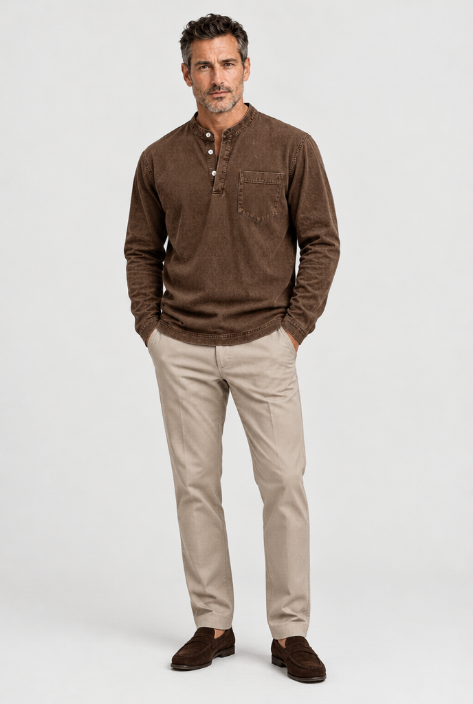 HEIRVALE The Long-Sleeve Henley in Brown