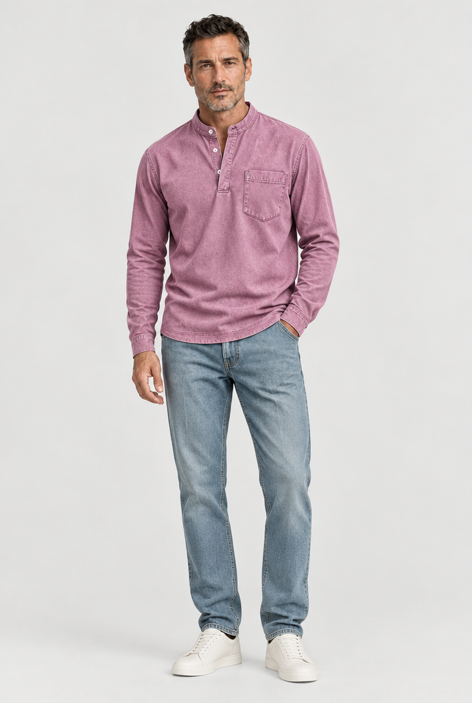 HEIRVALE The Long-Sleeve Henley in Pink