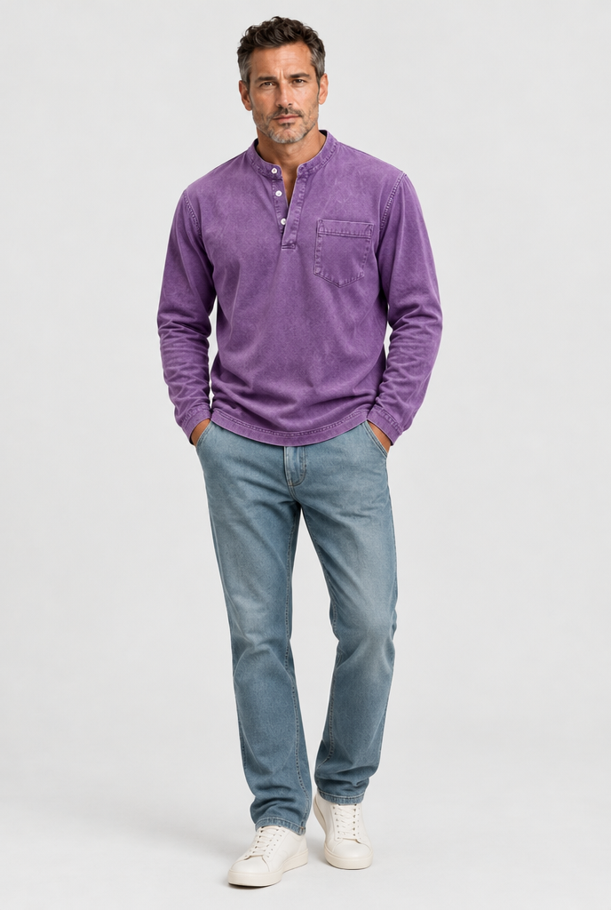 HEIRVALE The Long-Sleeve Henley in Purple