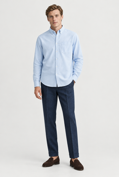 HEIRVALE The Long-Sleeve Shirt — Light Blue — full look