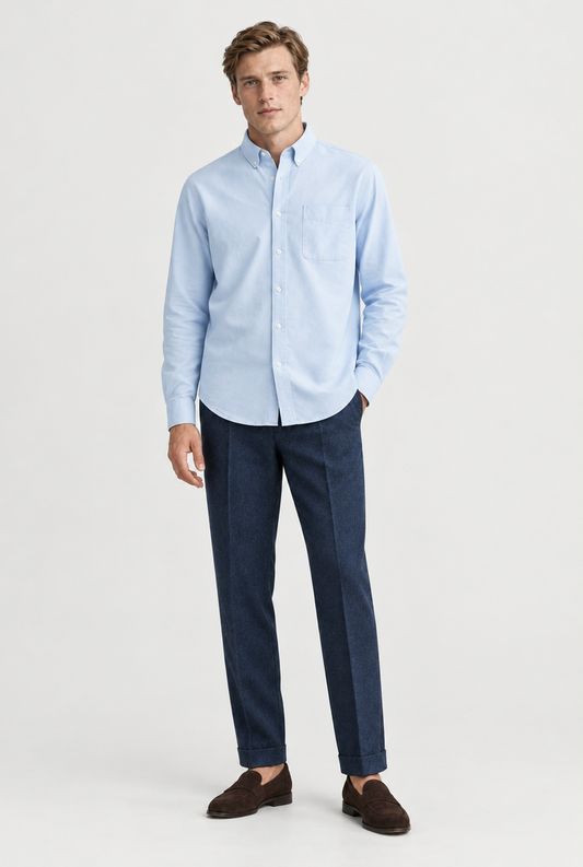 HEIRVALE The Long-Sleeve Shirt — Light Blue — full look