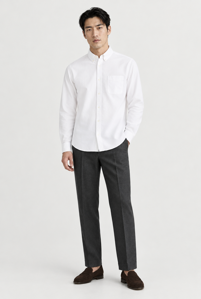 HEIRVALE The Long-Sleeve Shirt — White — full look