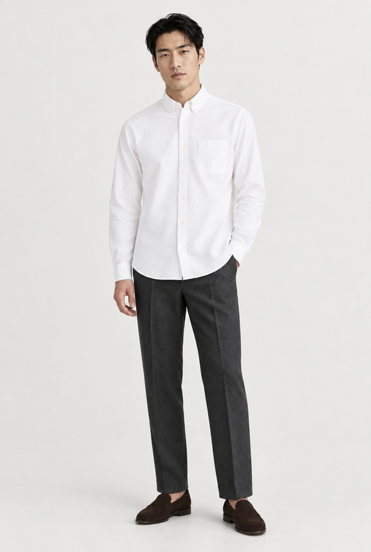 HEIRVALE The Long-Sleeve Shirt — White — full look