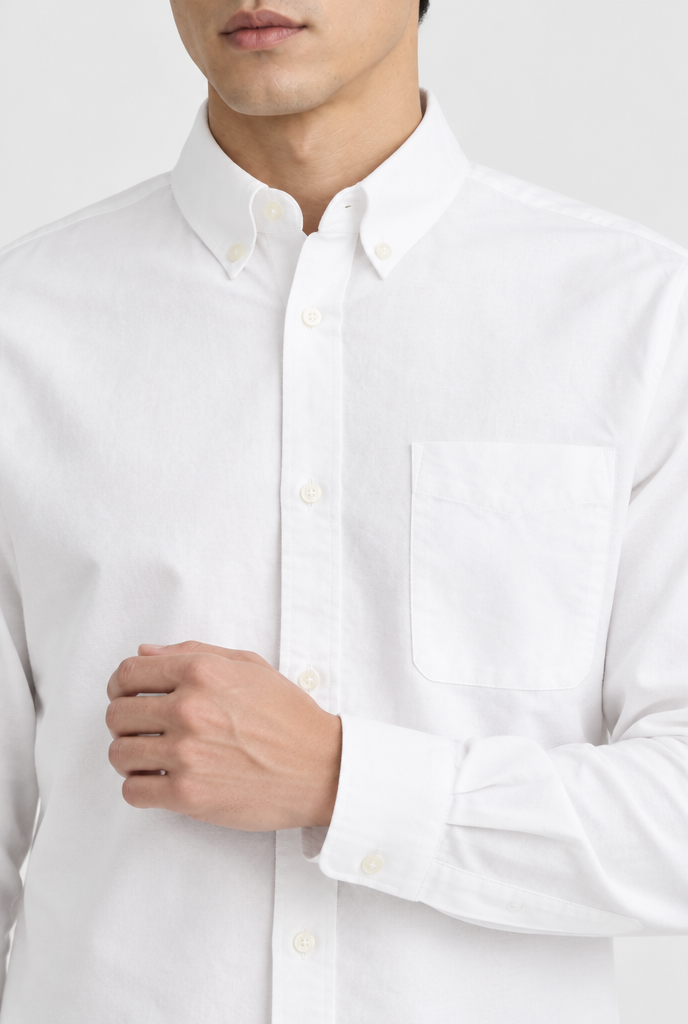HEIRVALE The Long-Sleeve Shirt — White — shirt detail
