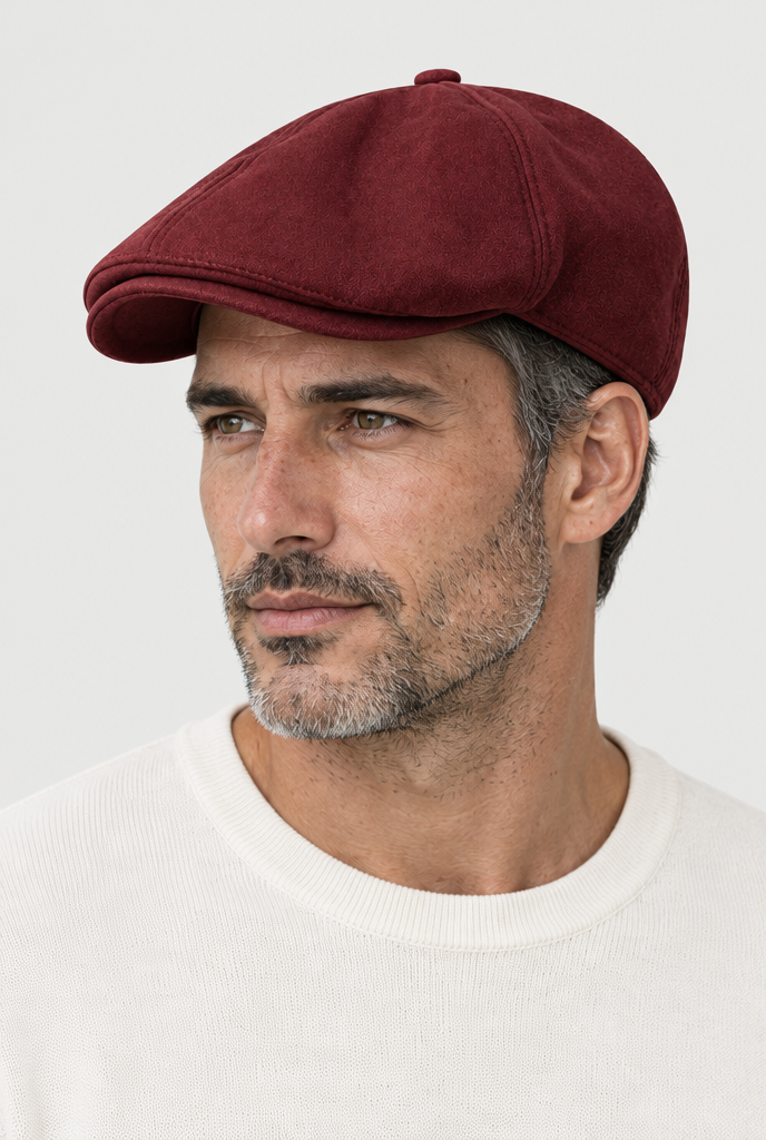 The Panelled Newsboy Cap — Burgundy