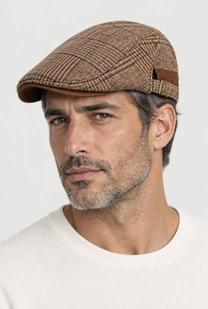 The Checked Flat Cap — Tobacco