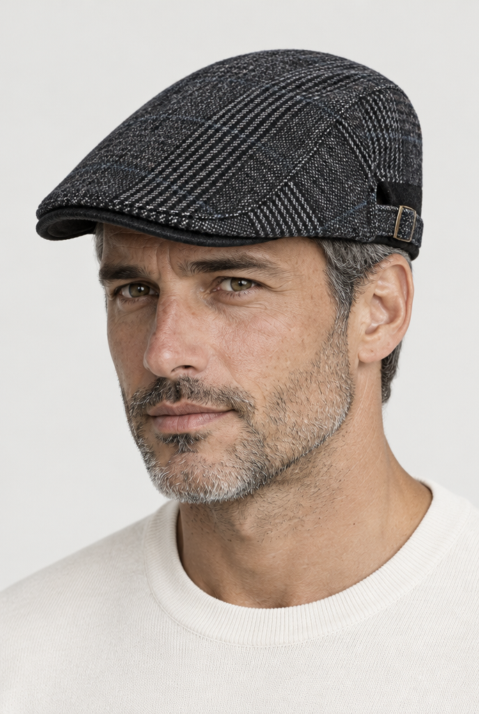 The Checked Flat Cap — Charcoal