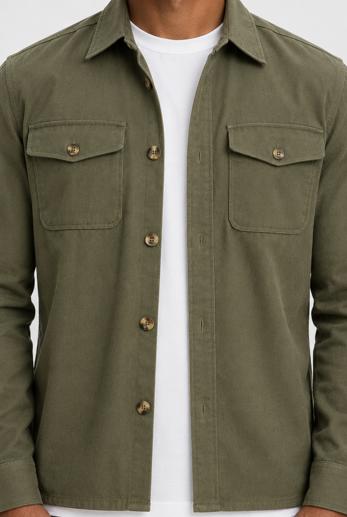 HEIRVALE The Pocket Overshirt — Army Green — detail