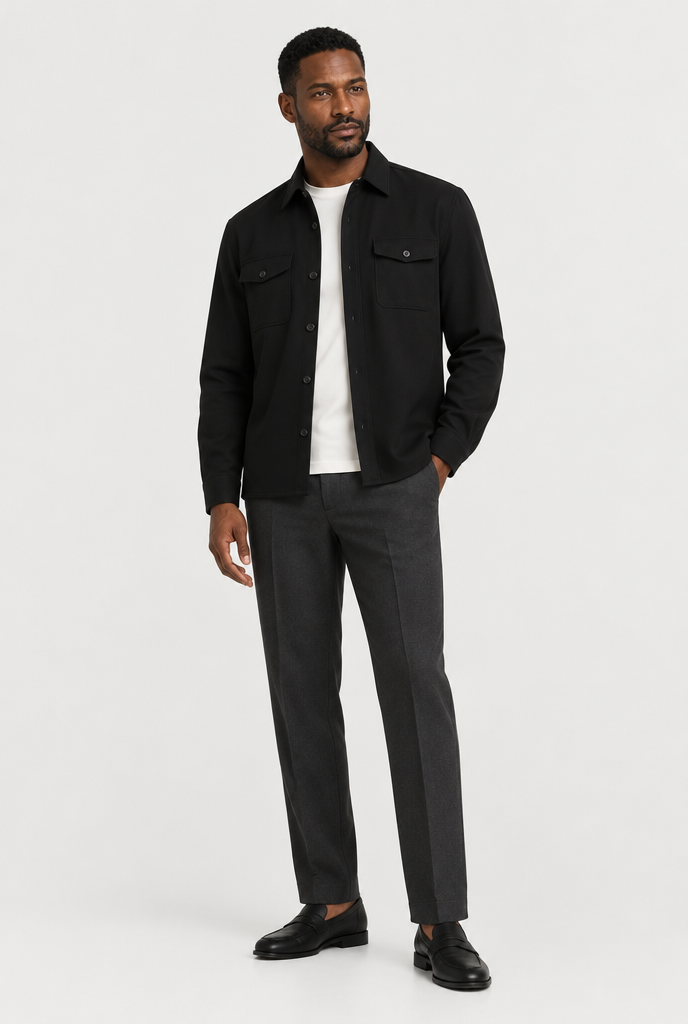HEIRVALE The Pocket Overshirt — Black — full look