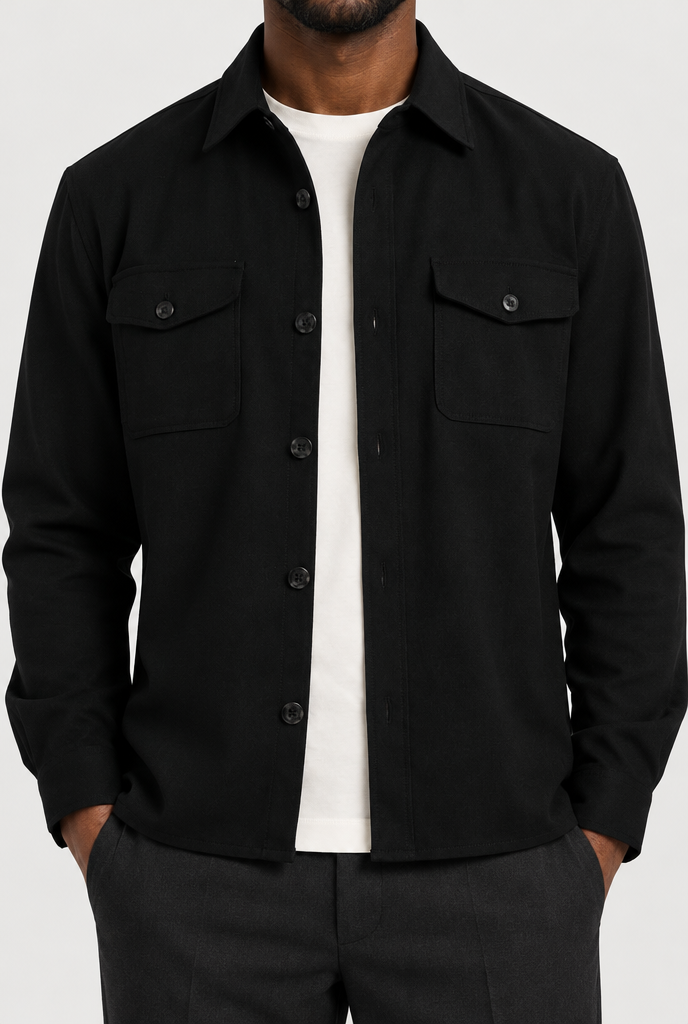 HEIRVALE The Pocket Overshirt — Black — detail