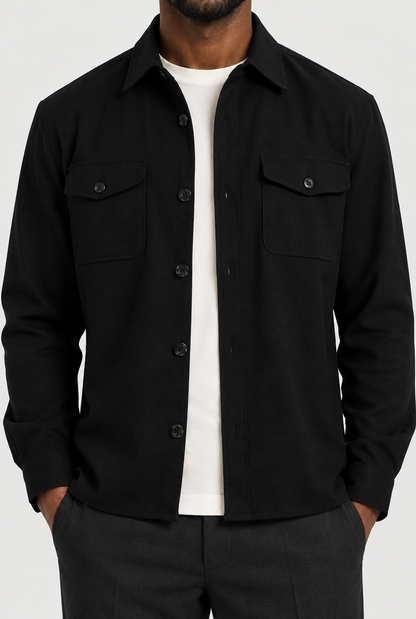 HEIRVALE The Pocket Overshirt — Black — detail