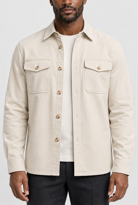 HEIRVALE The Pocket Overshirt — Light Beige — detail