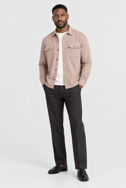 HEIRVALE The Pocket Overshirt — Mocha — full look
