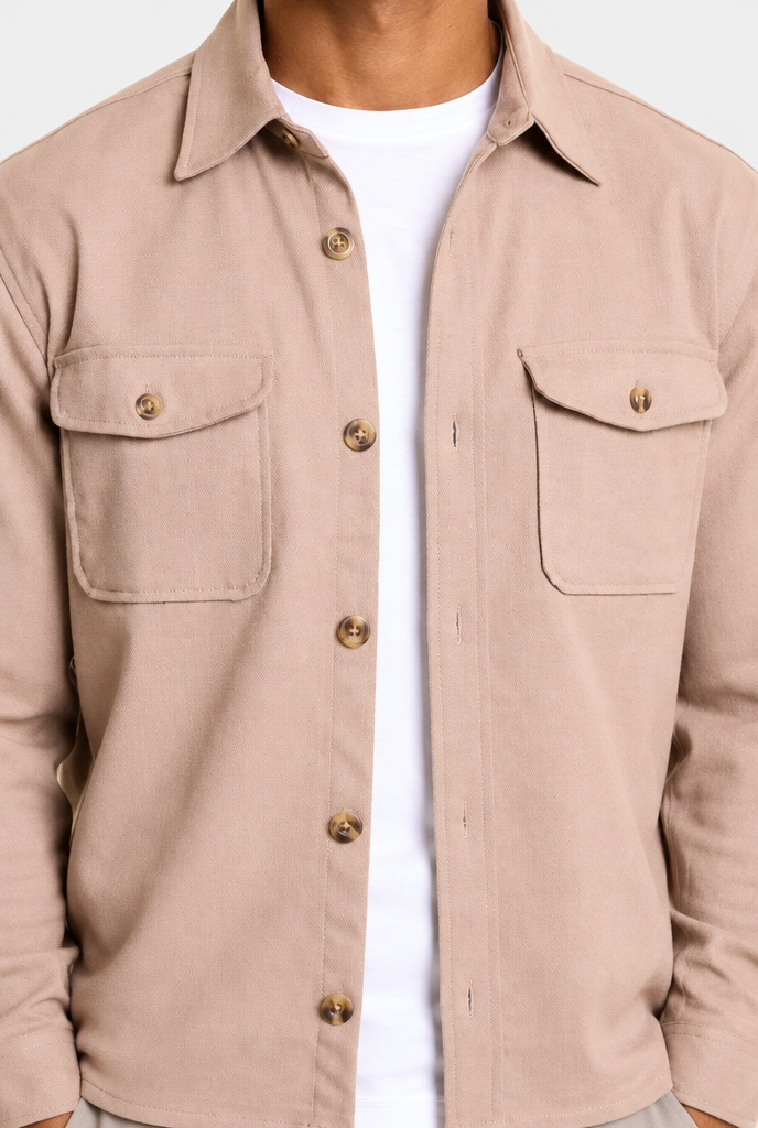 HEIRVALE The Pocket Overshirt — Mocha — detail