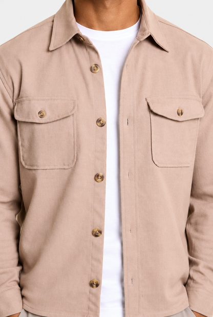 HEIRVALE The Pocket Overshirt — Mocha — detail