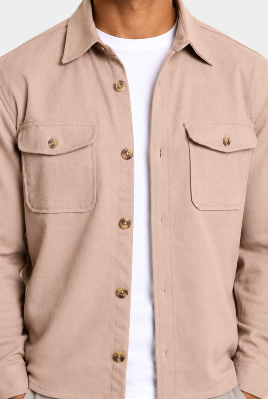 HEIRVALE The Pocket Overshirt — Mocha — detail