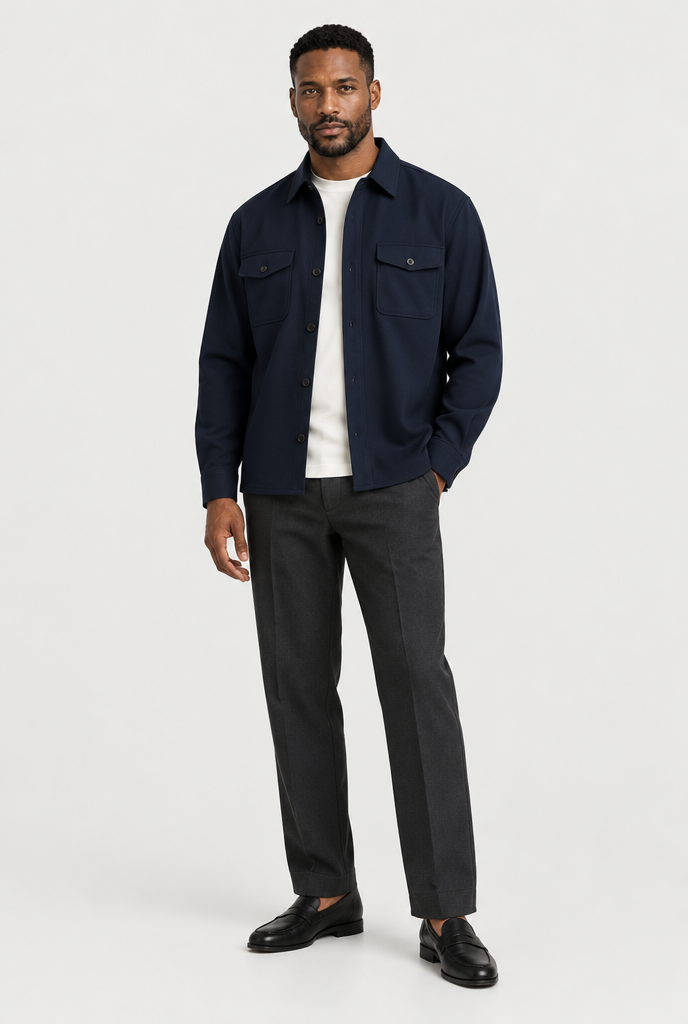 HEIRVALE The Pocket Overshirt — Navy Blue — full look