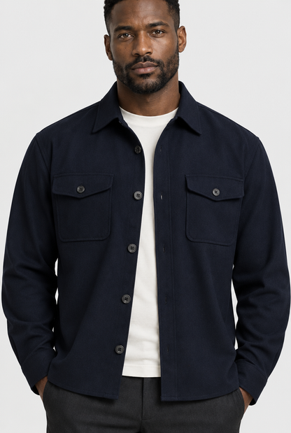 HEIRVALE The Pocket Overshirt — Navy Blue — detail