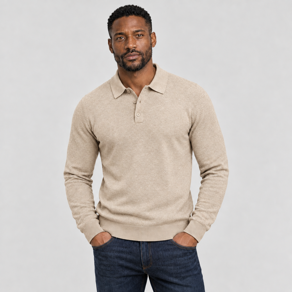 The Buttoned Knit Polo — Beige
