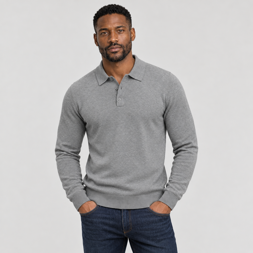 The Buttoned Knit Polo — Gray