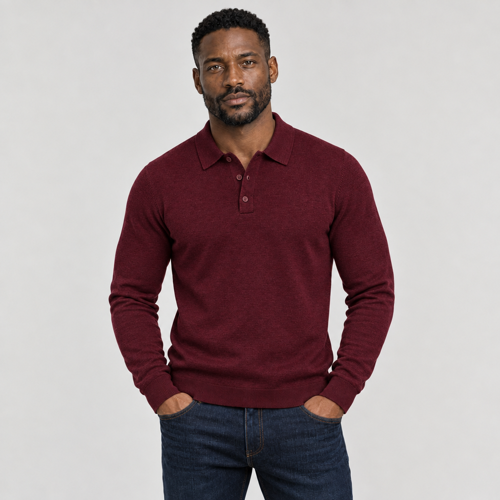 The Buttoned Knit Polo — Red