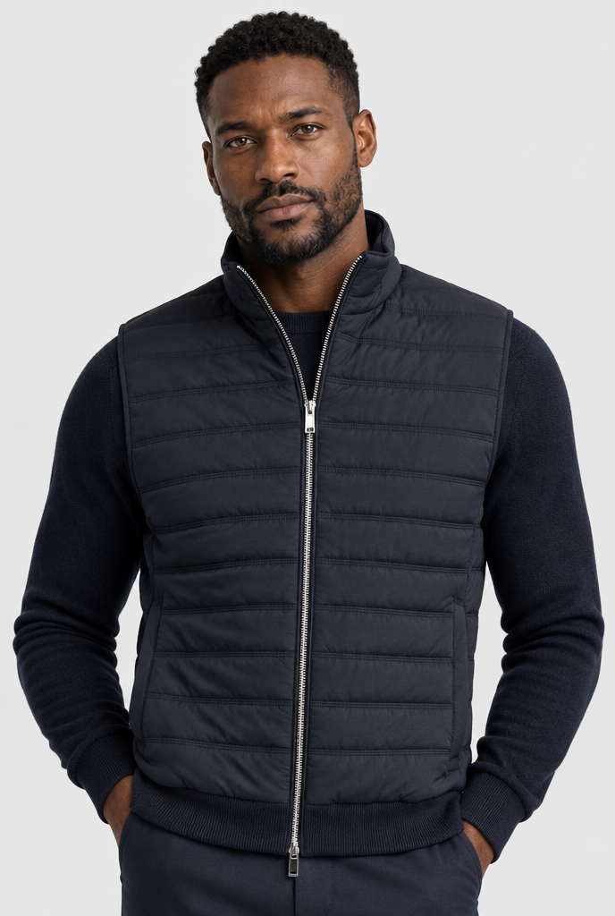 The Quilted Gilet — Navy — detail