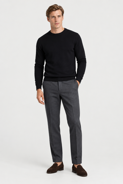 HEIRVALE The Rib-Trim Crewneck — Black — full look