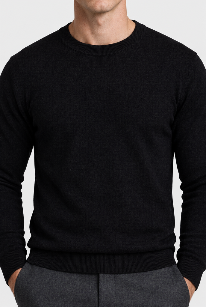 HEIRVALE The Rib-Trim Crewneck — Black — detail