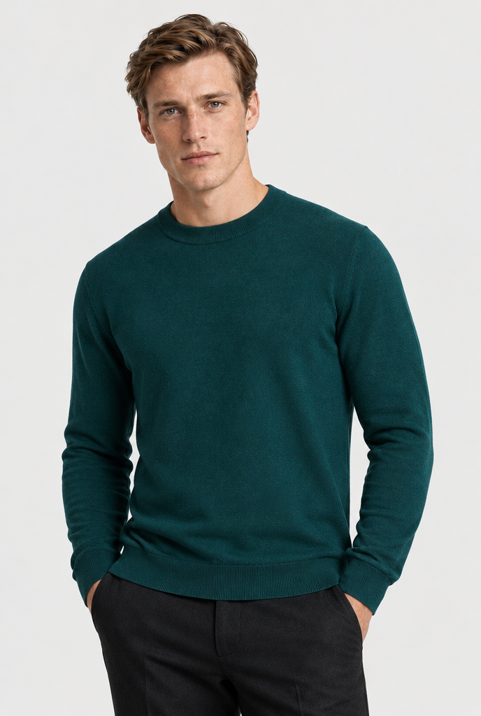 HEIRVALE The Rib-Trim Crewneck — Dark Teal — primary
