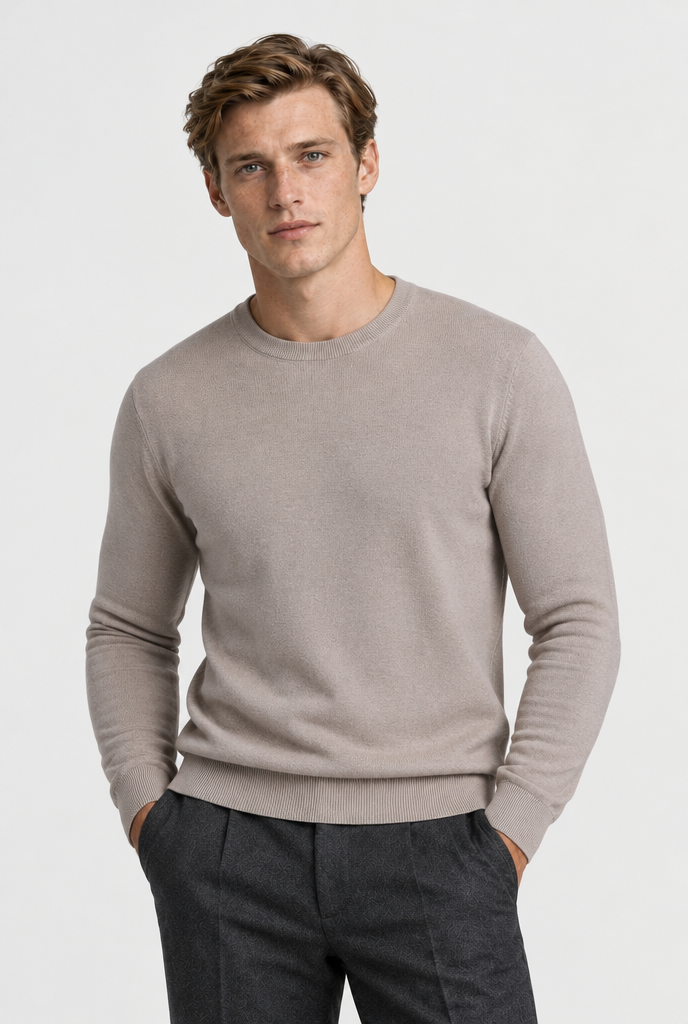 HEIRVALE The Rib-Trim Crewneck — Deep Stone — primary