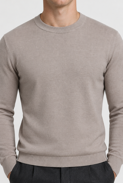 HEIRVALE The Rib-Trim Crewneck — Deep Stone — detail