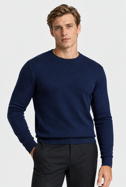 HEIRVALE The Rib-Trim Crewneck — Navy Blue — primary