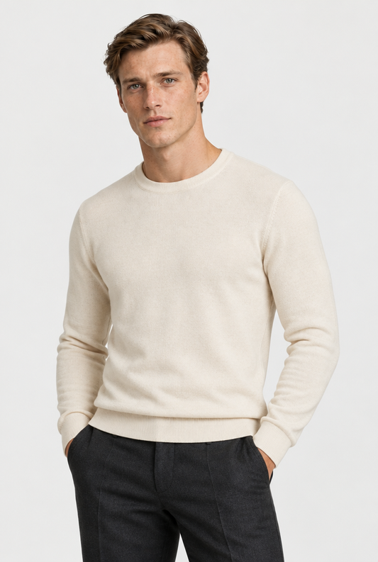 HEIRVALE The Rib-Trim Crewneck — Oat Milk — primary