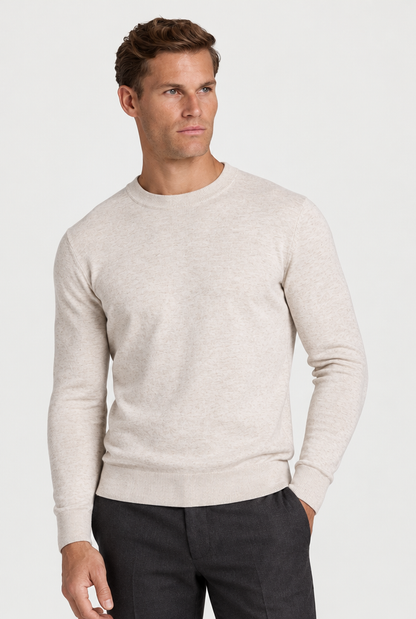 HEIRVALE The Rib-Trim Crewneck — Oat Milk Melange — primary