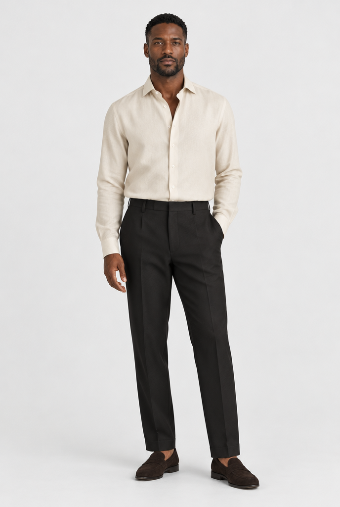 The Relaxed Shirt — Stone — styled look with Malik