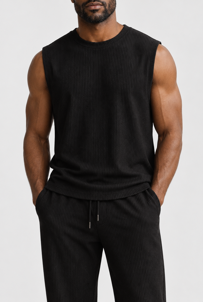 The Sleeveless Lounge Set — Black — detail