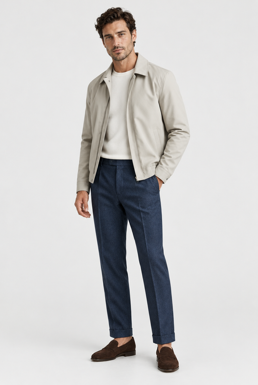 The Lightweight Jacket — Stone — on-model look