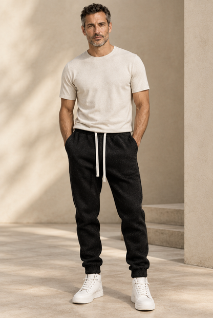HEIRVALE The Tapered Jogger in Black on model