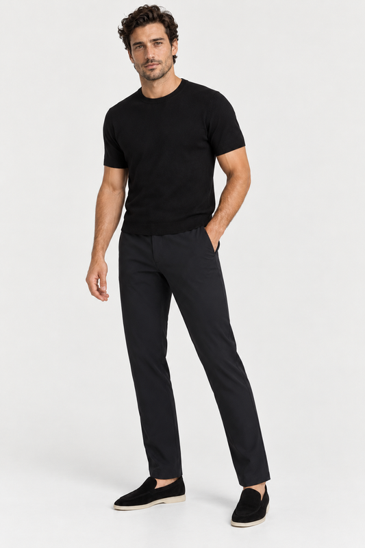 Heirvale Tech Trouser in Black, full outfit on model