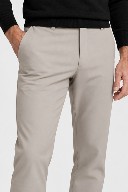 Heirvale Tech Trouser in Deep Stone, close-up of front and pocket