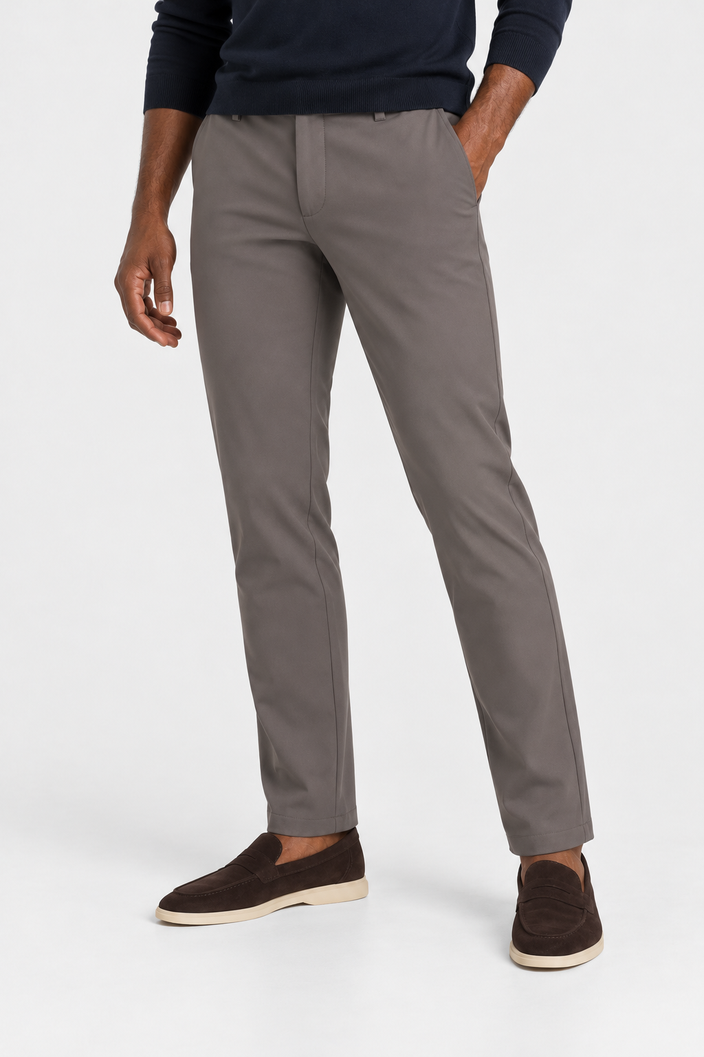 Heirvale Tech Trouser in Grey, front view on model